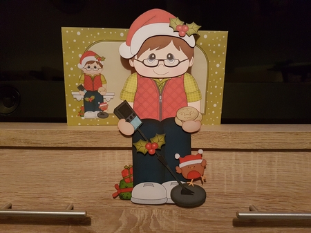 3D Christmas On the Shelf Card Kit - Little Christmas  Treasure Hunter Metal Detectorist by Hayley Griffiths