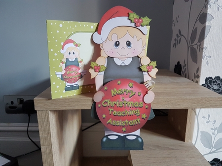 3D Christmas On the Shelf Card Kit -  Little Christmas Schoolgirl has an Xmas Bauble with Greetings Sentiments by Hayley Griffiths