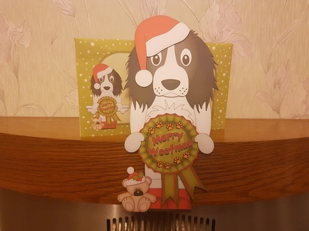3D On the Shelf Card Kit - Christmas Springer Spaniel Dog with Seasonal Greetings Rosettes by Hayley Griffiths