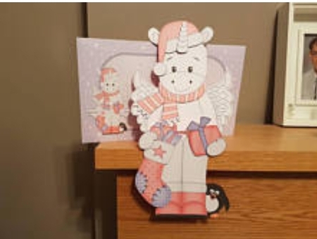 3D Christmas On the Shelf Card Kit - Cute Christmas Unicorn has an Xmas Stocking & Present by Hayley Griffiths
