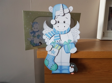 3D Christmas On the Shelf Card Kit - Cute Christmas Unicorn has an Xmas Stocking & Present by Hayley Griffiths