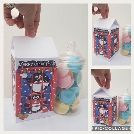 3D Christmas Phone Box Milk Carton Treat Box - Pip Penguin by Hayley Griffiths