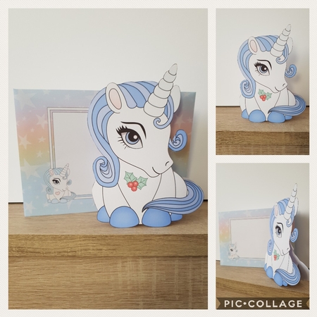 3D Shaped Christmas Card Kit - Cute Unicorn Blueberry by Hayley Griffiths