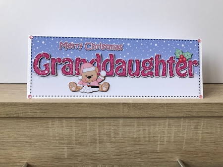 Large DL Merry Christmas GRANDDAUGHTER 3D decoupage with Livvy Bear by Hayley Griffiths