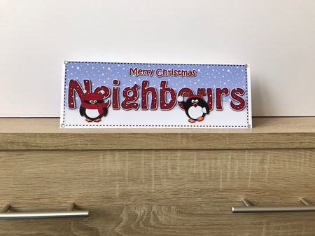 Large DL Merry Christmas NEIGHBOURS 3D decoupage with Penguins by Hayley Griffiths