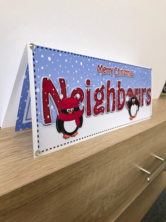 Large DL Merry Christmas NEIGHBOURS 3D decoupage with Penguins by Hayley Griffiths