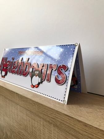 Large DL Merry Christmas NEIGHBOURS 3D decoupage with Penguins by Hayley Griffiths
