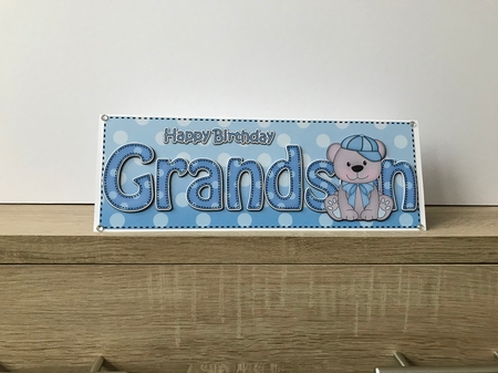 Large DL Happy Birthday GRANDSON 3D decoupage with Austin Bear by Hayley Griffiths