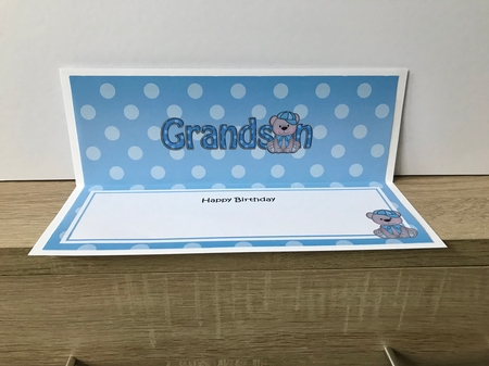 Large DL Happy Birthday GRANDSON insert with Austin Bear by Hayley Griffiths