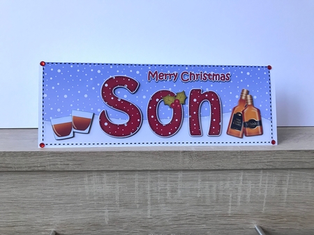 Large DL Merry Christmas SON with Whisky 3D decoupage  by Hayley Griffiths