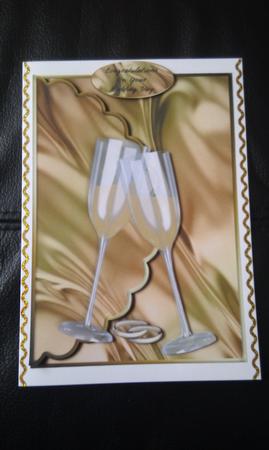 Golden Wedding Champagne Glass Scalloped Edge Envelope Card by Hayley Griffiths