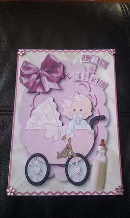 Baby Girl in a Pram on Scalloped Frame by Hayley Griffiths