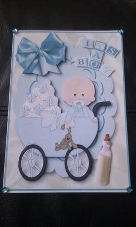 Baby Boy in a Pram, on Scalloped Frame by Hayley Griffiths