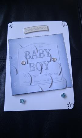 Baby Boy Champers Label Shell Edged Corner Side Stacker by Hayley Griffiths