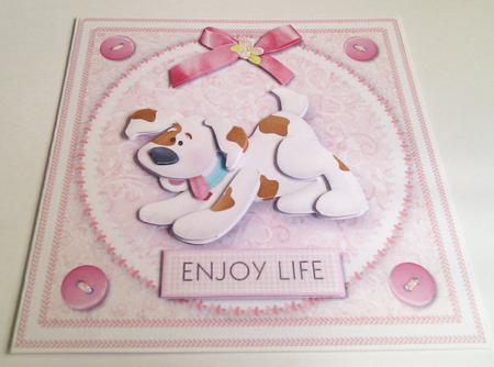 Enjoy Life Cute Dog Quick Card Front with Decoupage by Hayley Griffiths