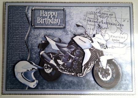 Pale Blue Motorbike Decoupage Birthday by Hayley Griffiths