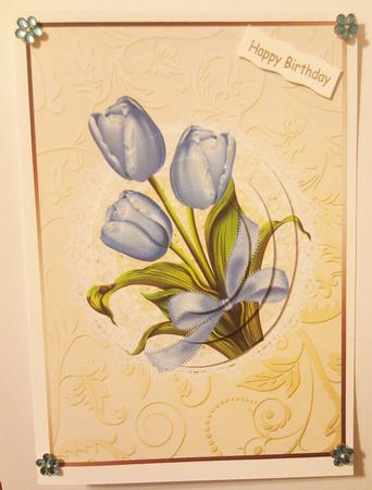 Blue Tulips Card Front by Hayley Griffiths