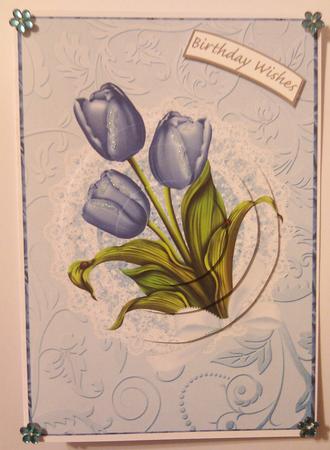 Deluxe A5 Blue Tulip Card Fronts with Bow by Hayley Griffiths