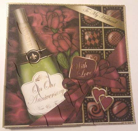 Husband Anniversary Champers Chocs N Roses Wavy Corner Toppe by Hayley Griffiths