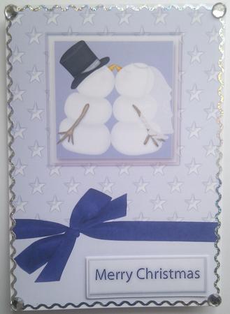 Kissing Snowmen Christmas Card by Hayley Griffiths