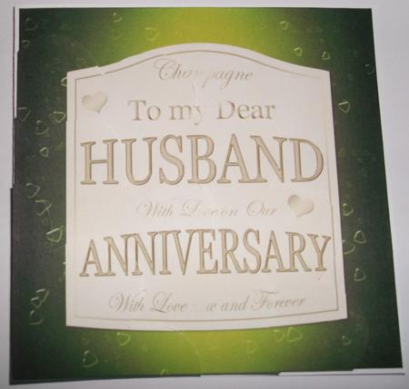 Husband Anniversary Champers Label Scallop Corner Stacker by Hayley Griffiths