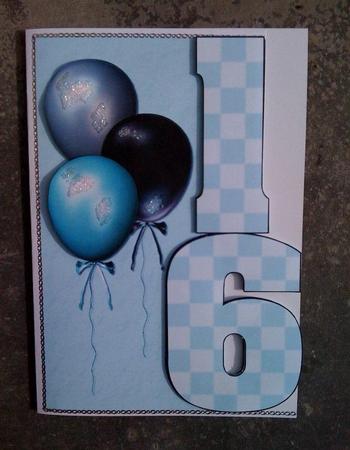 Boys 16th Shaped Decoupage Quick Card by Hayley Griffiths