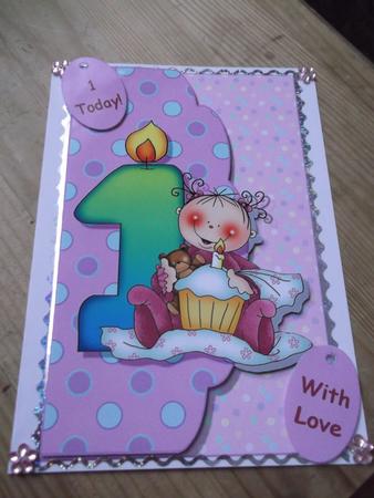 Birthday Girl Age 1 Envelope Quick Card Front with Decoupage by Hayley Griffiths