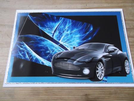 Aston Martin Vanquish on Blue Abstract Decoupage by Hayley Griffiths
