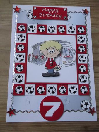 Little Football Fan (red & White) - 5in x 5in by Hayley Griffiths