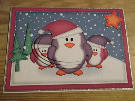 A5 Xmas Penguins Felties Oval Pyramage Topper by Hayley Griffiths
