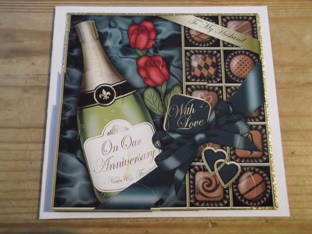 Husband Anniversary Champers Chocs N Roses Shell Edged by Hayley Griffiths
