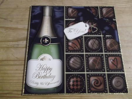 8 x 8 Birthday Champers N Chocs Scalloped Corner Topper by Hayley Griffiths