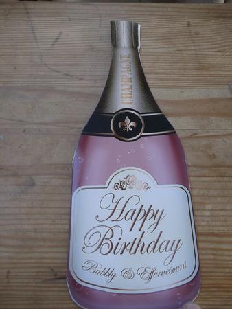 Large Dl Birthday Champagne Bottle Shaped Card by Hayley Griffiths