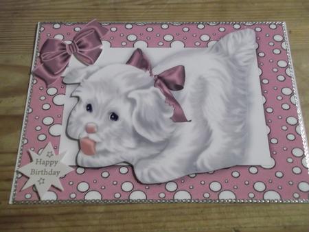 Cute Little Puppy in Pink Spotty Frame with Bow by Hayley Griffiths