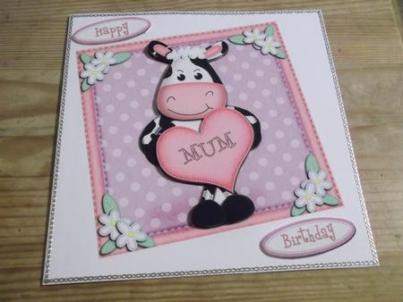 Milly Moo Cow's Heart Quick Card N 3D Decoupage by Hayley Griffiths