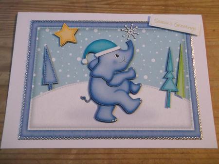 A4 Xmas Elephant Felties Card Topper by Hayley Griffiths