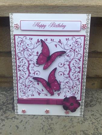 Pink Butterflies on Filigree by Hayley Griffiths