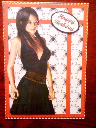 Little Black Dress, Red Themed Decoupage Card Front by Hayley Griffiths
