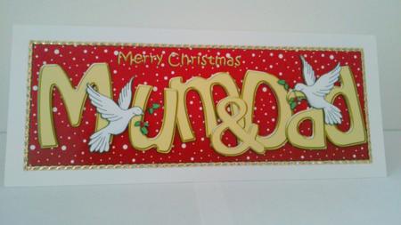 Large Dl Xmas Christmas Mum & Dad Quick Card 3D Decoupage by Hayley Griffiths