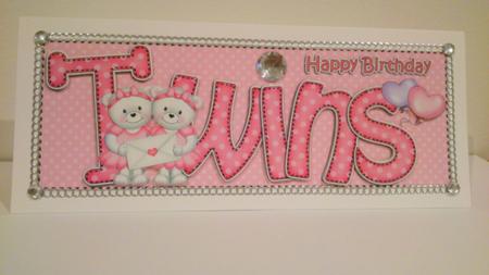 Birthday Large Dl Twin Girls Quick Card N 3D Decoupage by Hayley Griffiths
