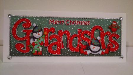 Large Dl Xmas Grandsons Snowmen Quick Card 3D Decoupage by Hayley Griffiths