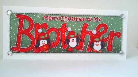 Large Dl Xmas Brother with Penguins Quick Card 3D Decoupage by Hayley Griffiths