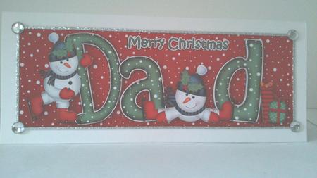 Large Dl Xmas Dad with Snowmen Quick Card 3D Decoupage by Hayley Griffiths
