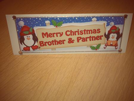 Xmas Brother & Partner Penguins Signpost Lge Dl Decoupag by Hayley Griffiths