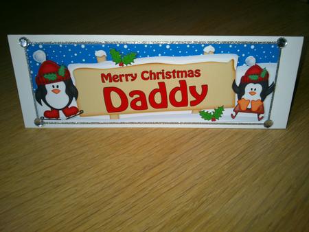 Xmas Daddy Penguins Signpost Lge Dl Easicut 3D Decoupage by Hayley Griffiths
