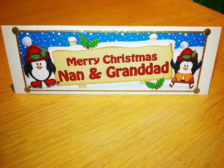 Xmas Nan & Granddad Penguins Signpost Large Dl Easicut Decou by Hayley Griffiths