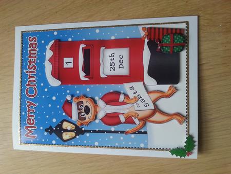 Christmas Meerkat Postbox 5x7 3D Decoupage by Hayley Griffiths