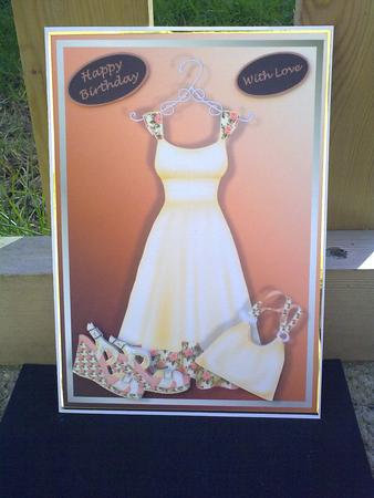 Yellow Outfit Card Front with Decoupage by Hayley Griffiths