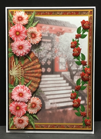 Oriental Flowers Card Front & Decoupage by Hazel Pepper