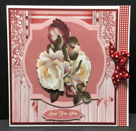 Beautiful  Burgandy and Cream Roses on a Shaped Mat by Hazel Pepper
